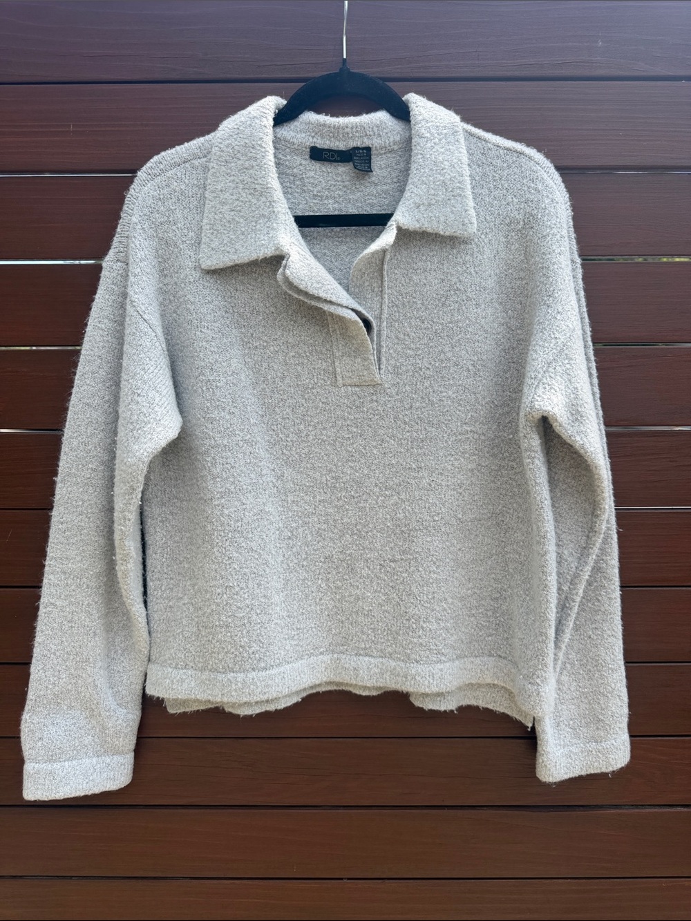 RDI Light Grey Button-Up Terry Sweater